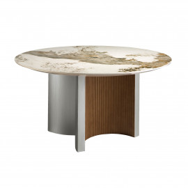 TABLE RONDE TOP CERAMIQUE ONYX PIED CENTRAL NOYER/GRIS DIAM 150/1148