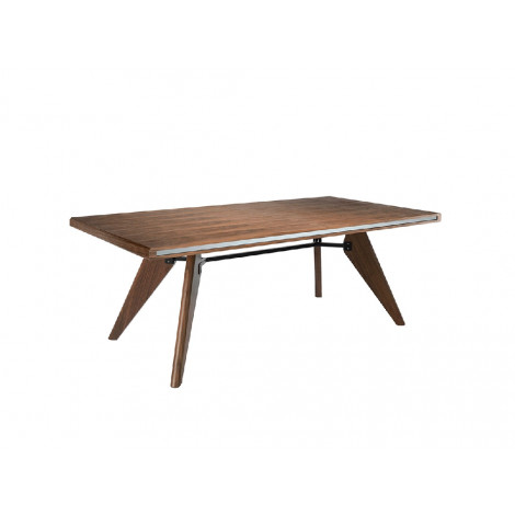 TABLE A MANGER RECTANGLE NOYER ET VERRE 220X110