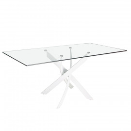 TABLE DE SALLE A MANGER VERRE PIED METAL BLANC 160X95/ 1138