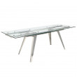 TABLE A MANGER RECTANGULAIRE EXTENSIBLE TOP VERRE PIED CHROME 160/240X95/1005