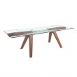 TABLE A MANGER RECTANGLE RALLONGE PLATEAU VERRE PIEDS BOIS 180/225/270X100 /1131