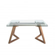 TABLE RALLONGE RECTANGULAIRE TOP VERRE PIED BOIS 160/200/240X90 / 1115